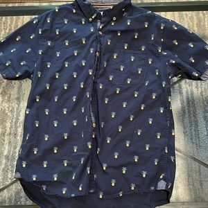 Denim & flower button up polo shirt, shirt, size large